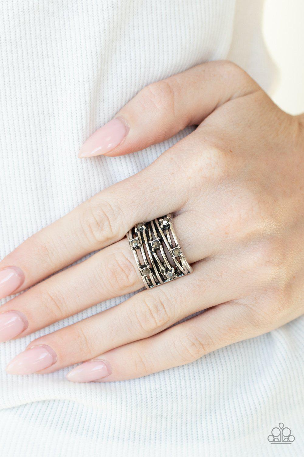 Revved Up Radiance Silver and Hematite Ring - Paparazzi Accessories- model - CarasShop.com - $5 Jewelry by Cara Jewels