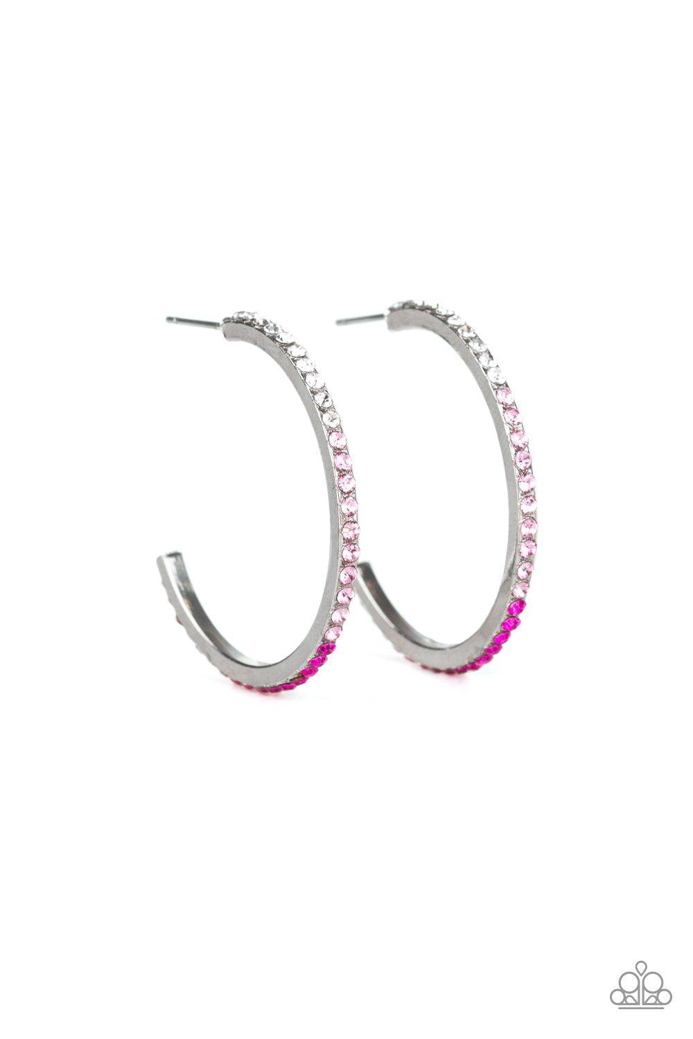Rhinestone Revamp Pink Ombre Hoop Earrings - Paparazzi Accessories-CarasShop.com - $5 Jewelry by Cara Jewels