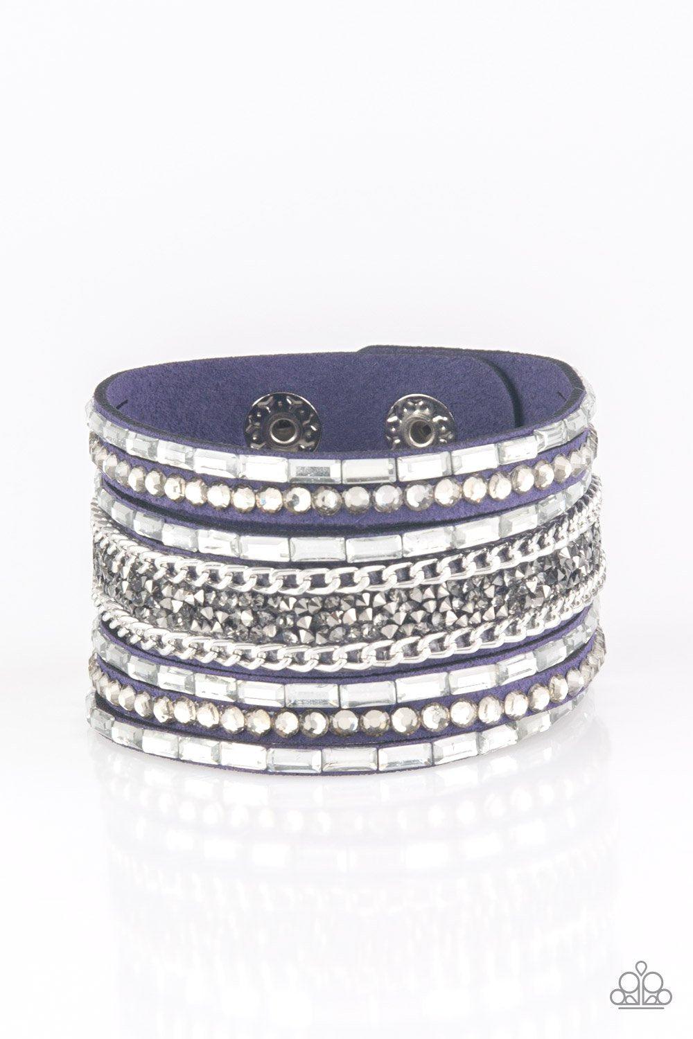 Rhinestone Rumble Blue Urban Wrap Snap Bracelet - Paparazzi Accessories - lightbox -CarasShop.com - $5 Jewelry by Cara Jewels