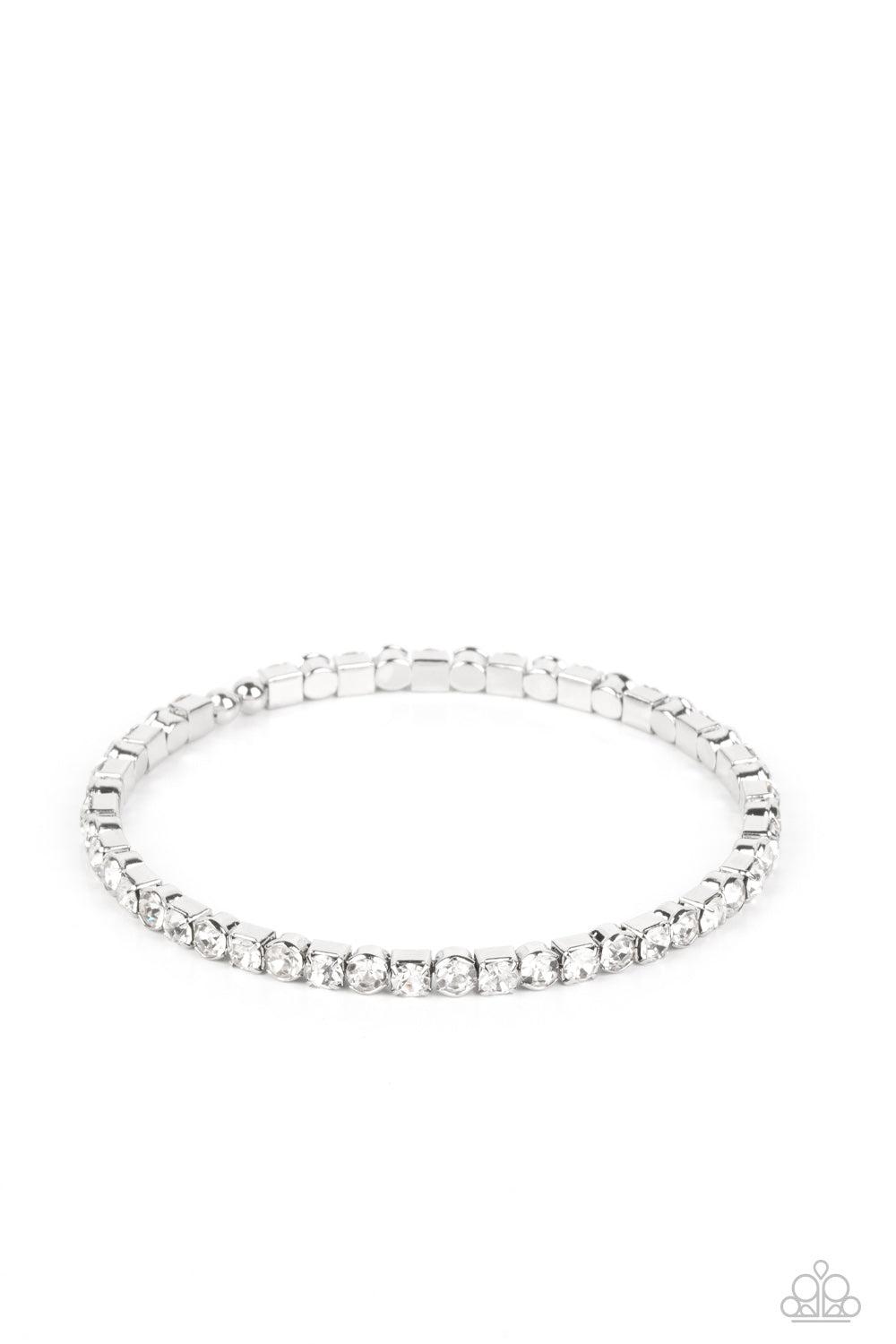 Rhinestone Spell White Bracelet - Paparazzi Accessories- lightbox - CarasShop.com - $5 Jewelry by Cara Jewels