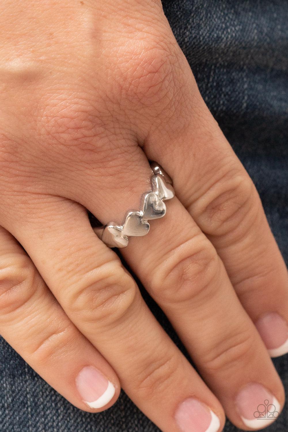 Rhythm of Love Silver Heart Ring - Paparazzi Accessories-on model - CarasShop.com - $5 Jewelry by Cara Jewels