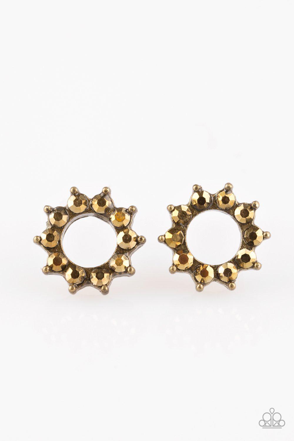 Richly Resplendent Brass Post Earrings - Paparazzi Accessories-CarasShop.com - $5 Jewelry by Cara Jewels