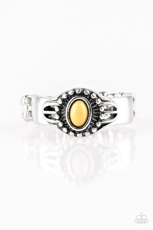 Right On Trek Yellow Ring - Paparazzi Accessories- lightbox - CarasShop.com - $5 Jewelry by Cara Jewels