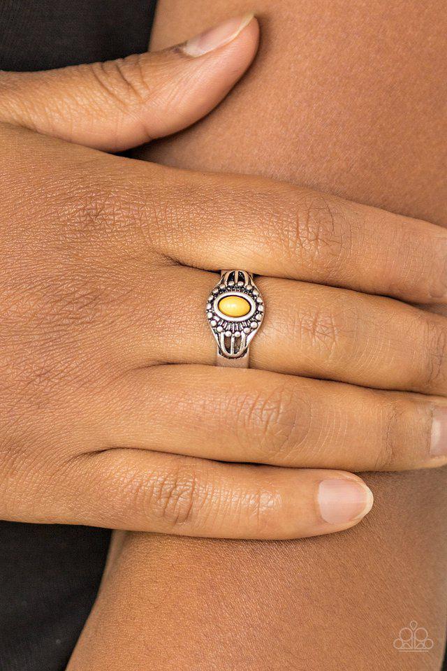 Right On Trek Yellow Ring - Paparazzi Accessories- lightbox - CarasShop.com - $5 Jewelry by Cara Jewels