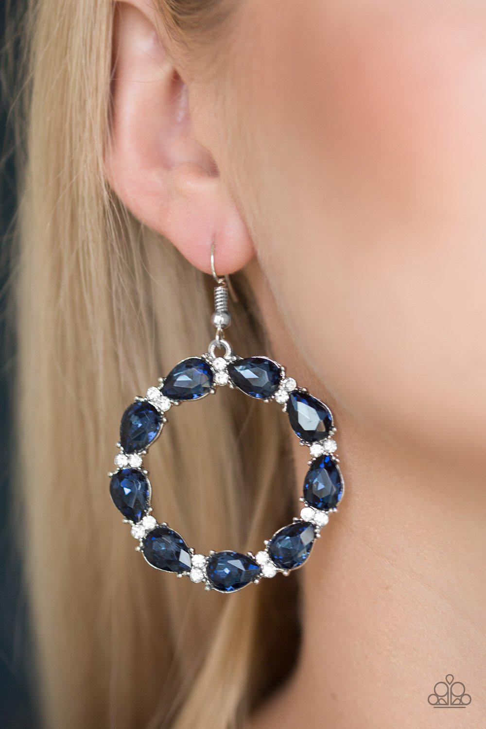 Ring Around The Rhinestones Blue Earrings - Paparazzi Accessories-CarasShop.com - $5 Jewelry by Cara Jewels