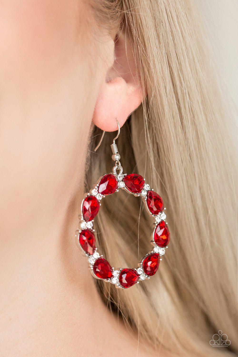 Ring Around The Rhinestones Red Earrings - Paparazzi Accessories-CarasShop.com - $5 Jewelry by Cara Jewels