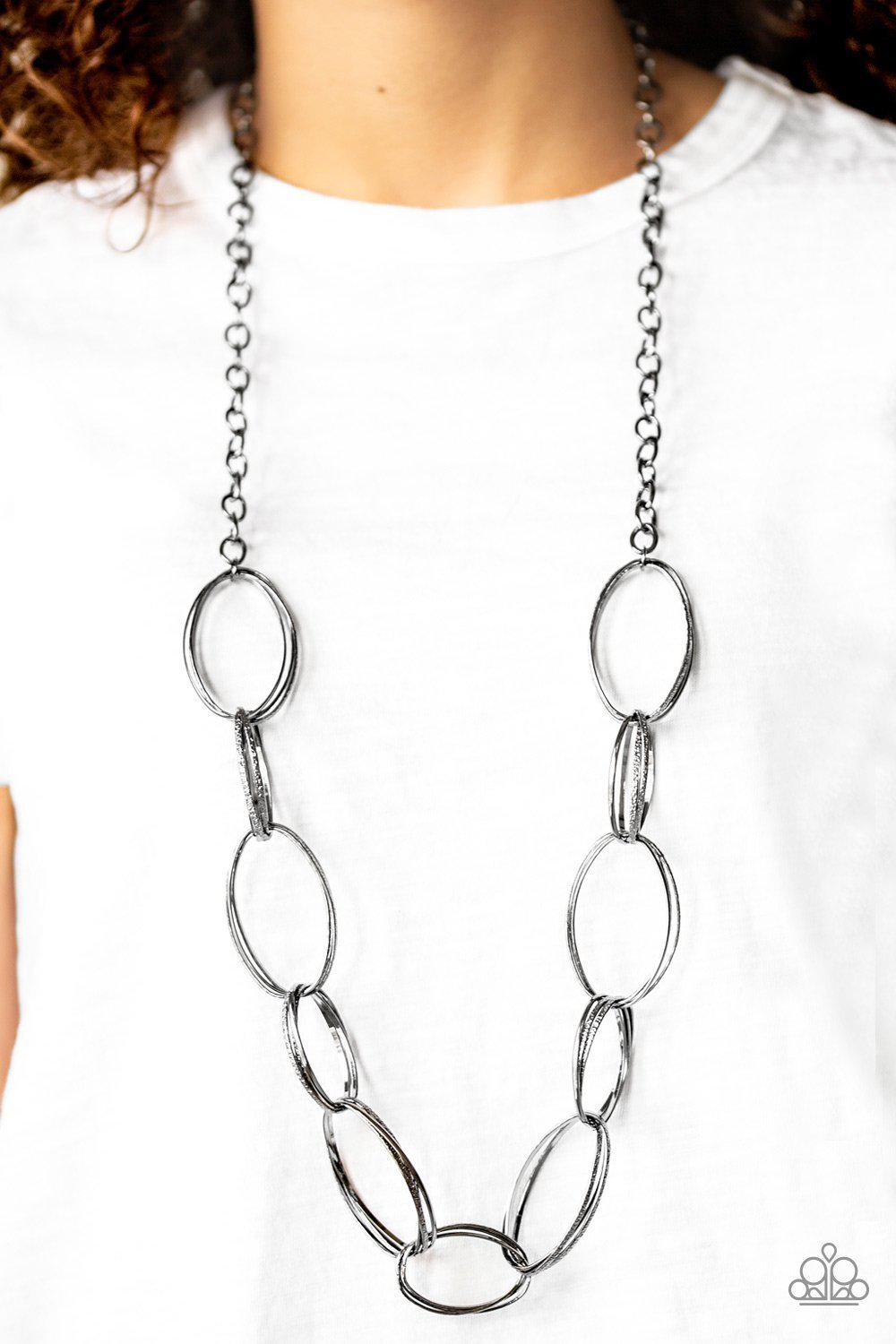 Ring Bling Black Gunmetal Necklace - Paparazzi Accessories-CarasShop.com - $5 Jewelry by Cara Jewels
