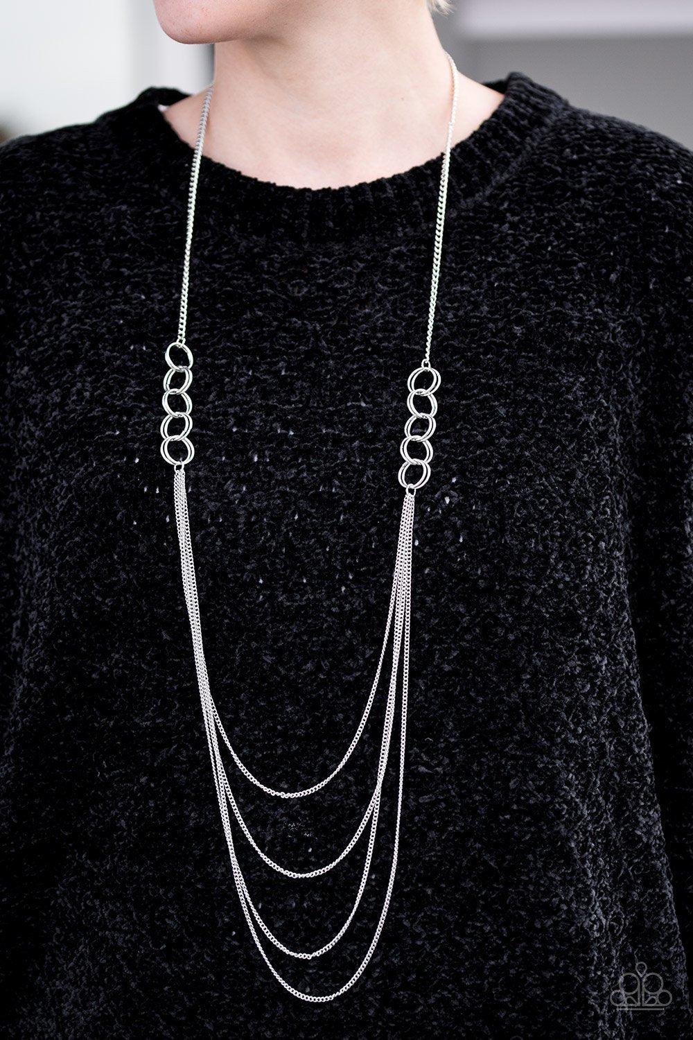 Ring It On Silver Necklace - Paparazzi Accessories-CarasShop.com - $5 Jewelry by Cara Jewels