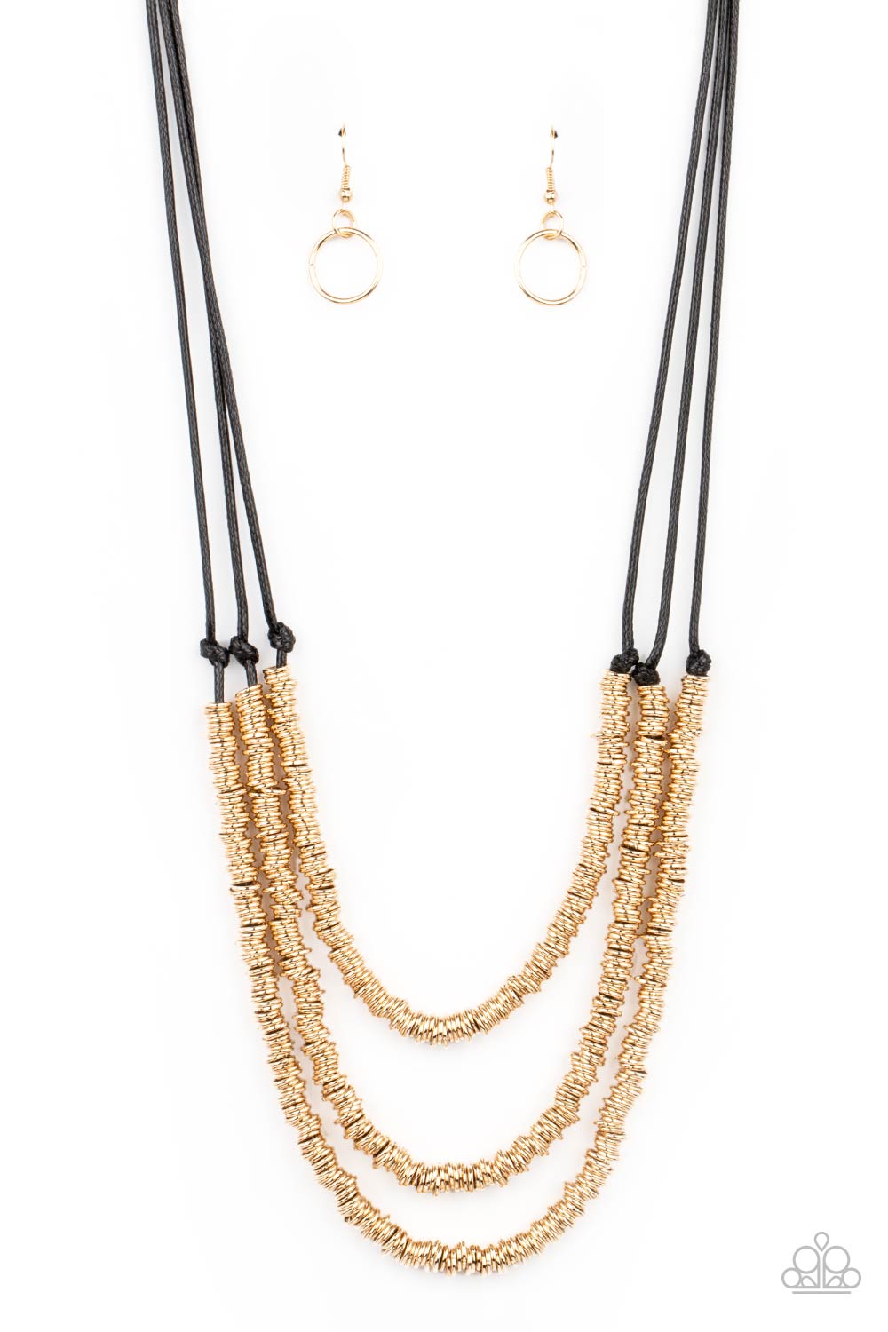 RING to Reason Gold and Black Necklace - Paparazzi Accessories- lightbox - CarasShop.com - $5 Jewelry by Cara Jewels
