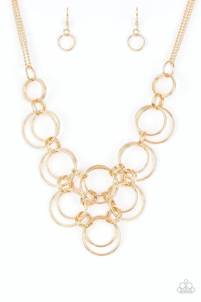 Ringing Off The Hook Gold Necklace - Paparazzi Accessories-CarasShop.com - $5 Jewelry by Cara Jewels