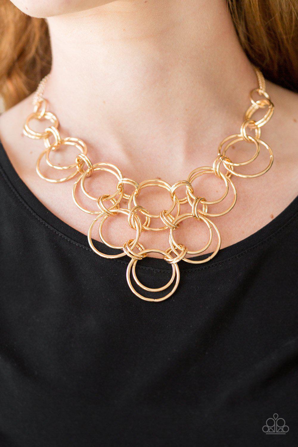 Ringing Off The Hook Gold Necklace - Paparazzi Accessories-CarasShop.com - $5 Jewelry by Cara Jewels