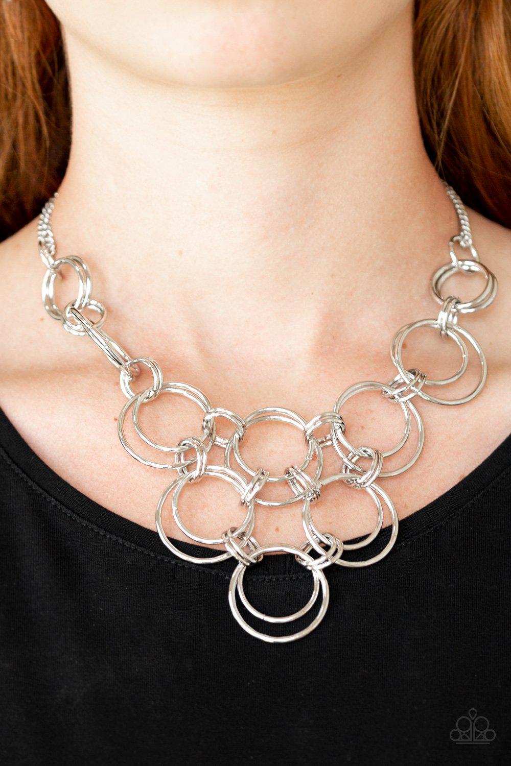 Ringing Off The Hook Silver Necklace - Paparazzi Accessories-CarasShop.com - $5 Jewelry by Cara Jewels