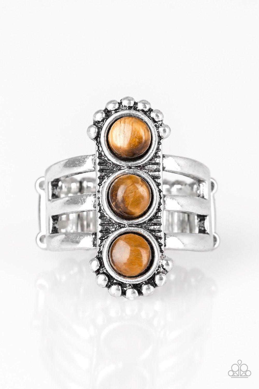 Rio Trio Brown Tiger&#39;s Eye Stone Ring - Paparazzi Accessories-CarasShop.com - $5 Jewelry by Cara Jewels