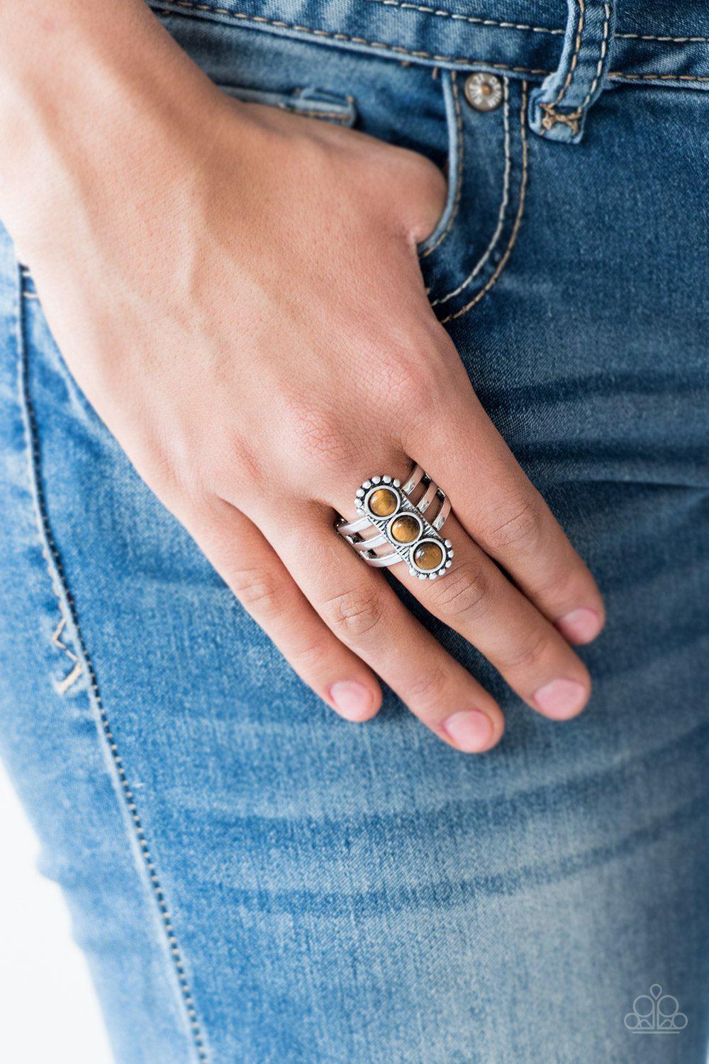 Rio Trio Brown Tiger&#39;s Eye Stone Ring - Paparazzi Accessories-CarasShop.com - $5 Jewelry by Cara Jewels