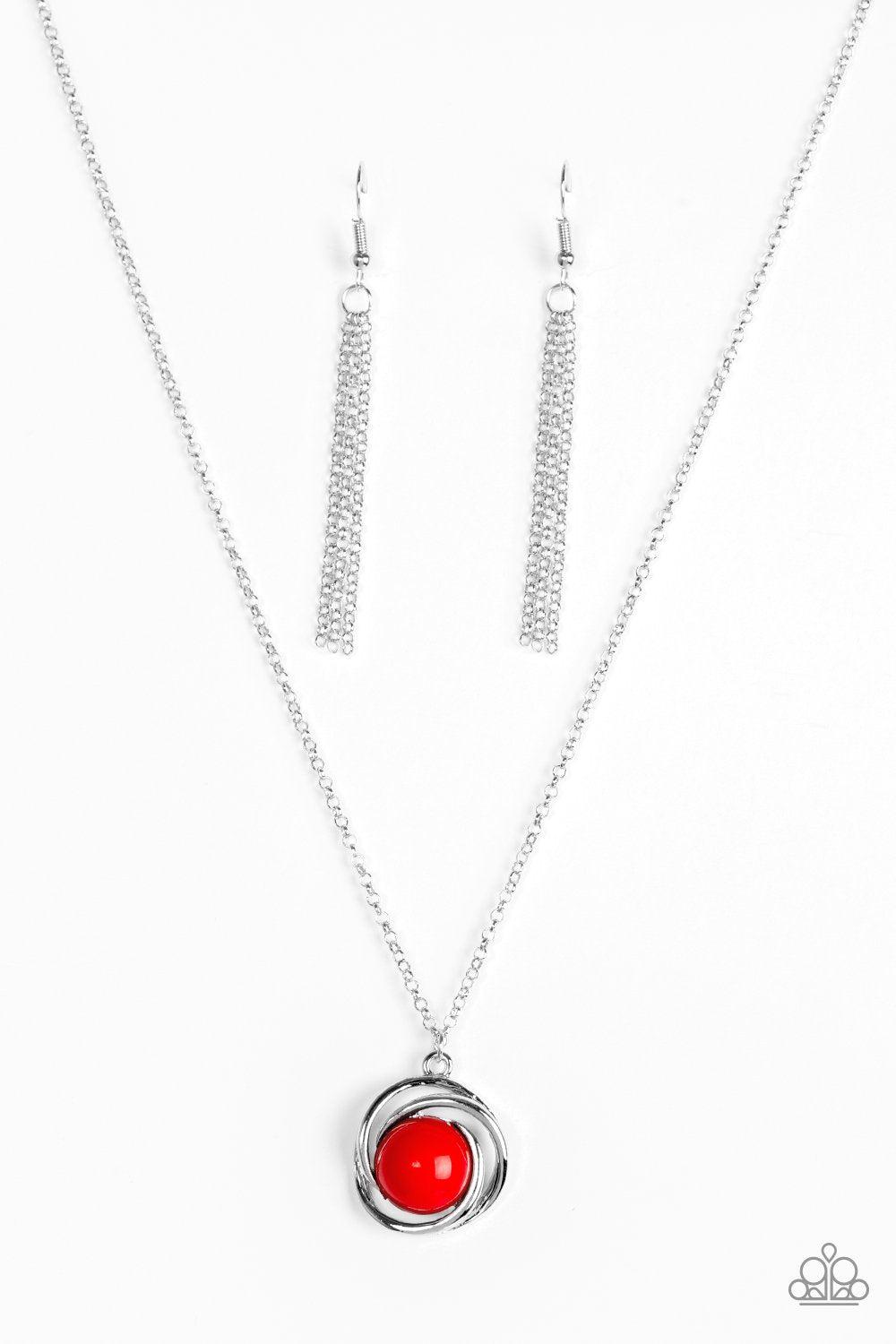 Ripple Effect Red and Silver Necklace - Paparazzi Accessories-CarasShop.com - $5 Jewelry by Cara Jewels