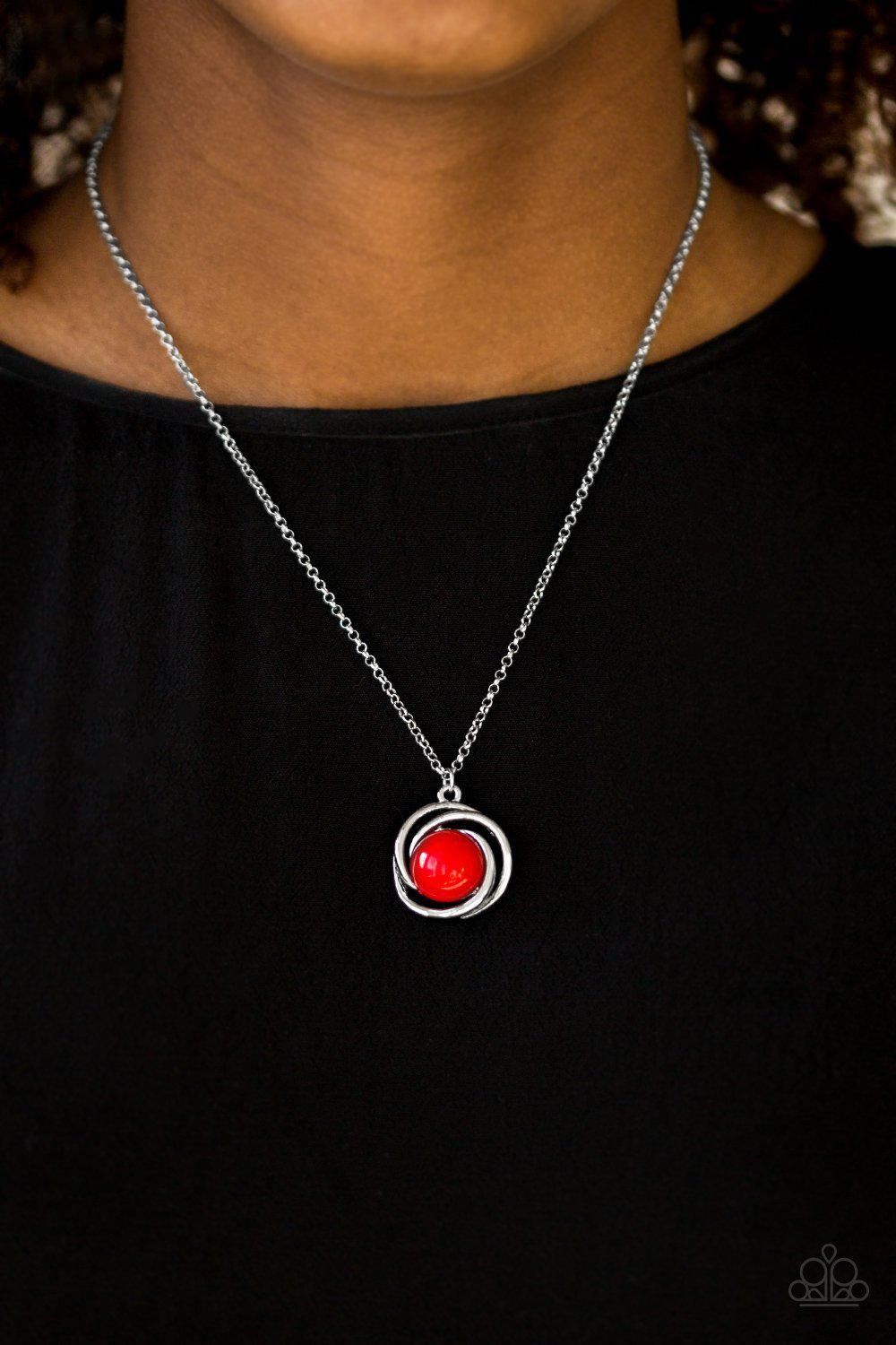 Ripple Effect Red and Silver Necklace - Paparazzi Accessories-CarasShop.com - $5 Jewelry by Cara Jewels