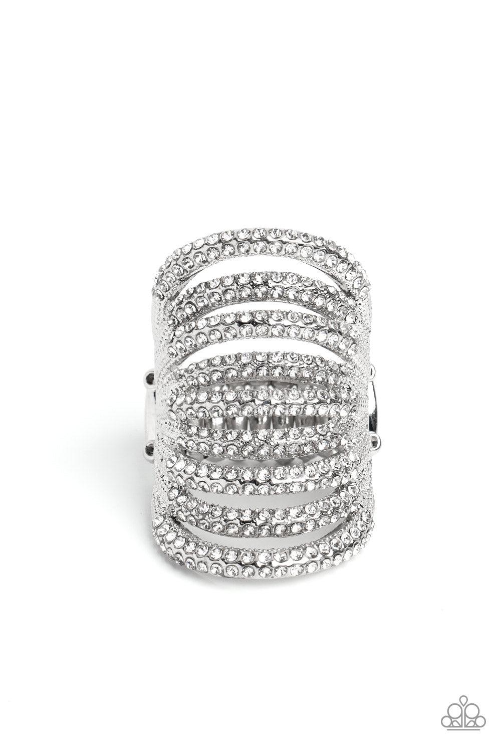 Rippling Rarity White Rhinestone Ring - Paparazzi Accessories- lightbox - CarasShop.com - $5 Jewelry by Cara Jewels