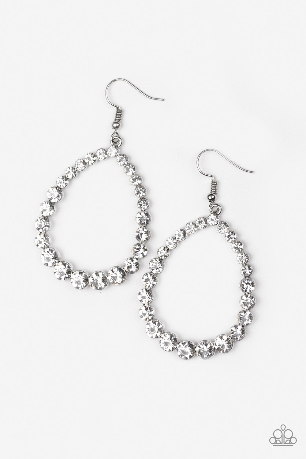 Rise and Sparkle White Rhinestone Teardrop Earrings - Paparazzi Accessories-CarasShop.com - $5 Jewelry by Cara Jewels