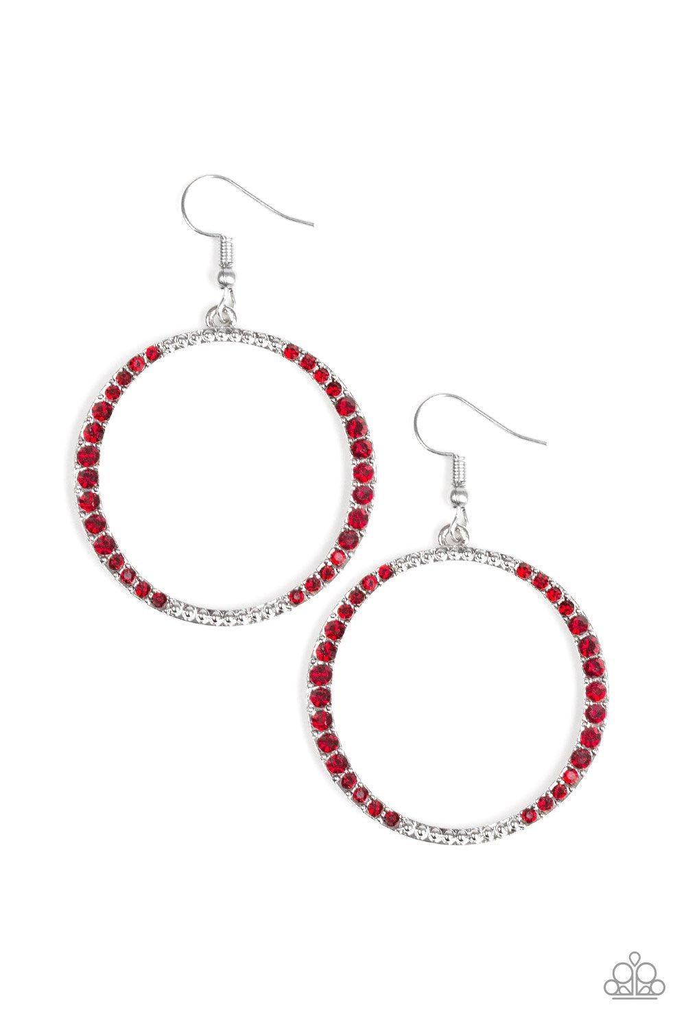 Risky Ritz Red and Silver Earrings - Paparazzi Accessories-CarasShop.com - $5 Jewelry by Cara Jewels