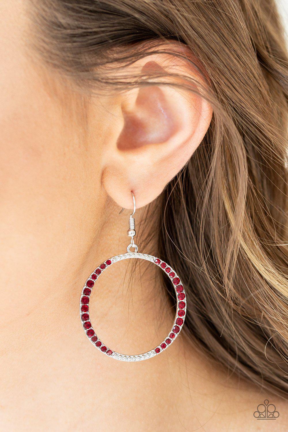 Risky Ritz Red and Silver Earrings - Paparazzi Accessories-CarasShop.com - $5 Jewelry by Cara Jewels