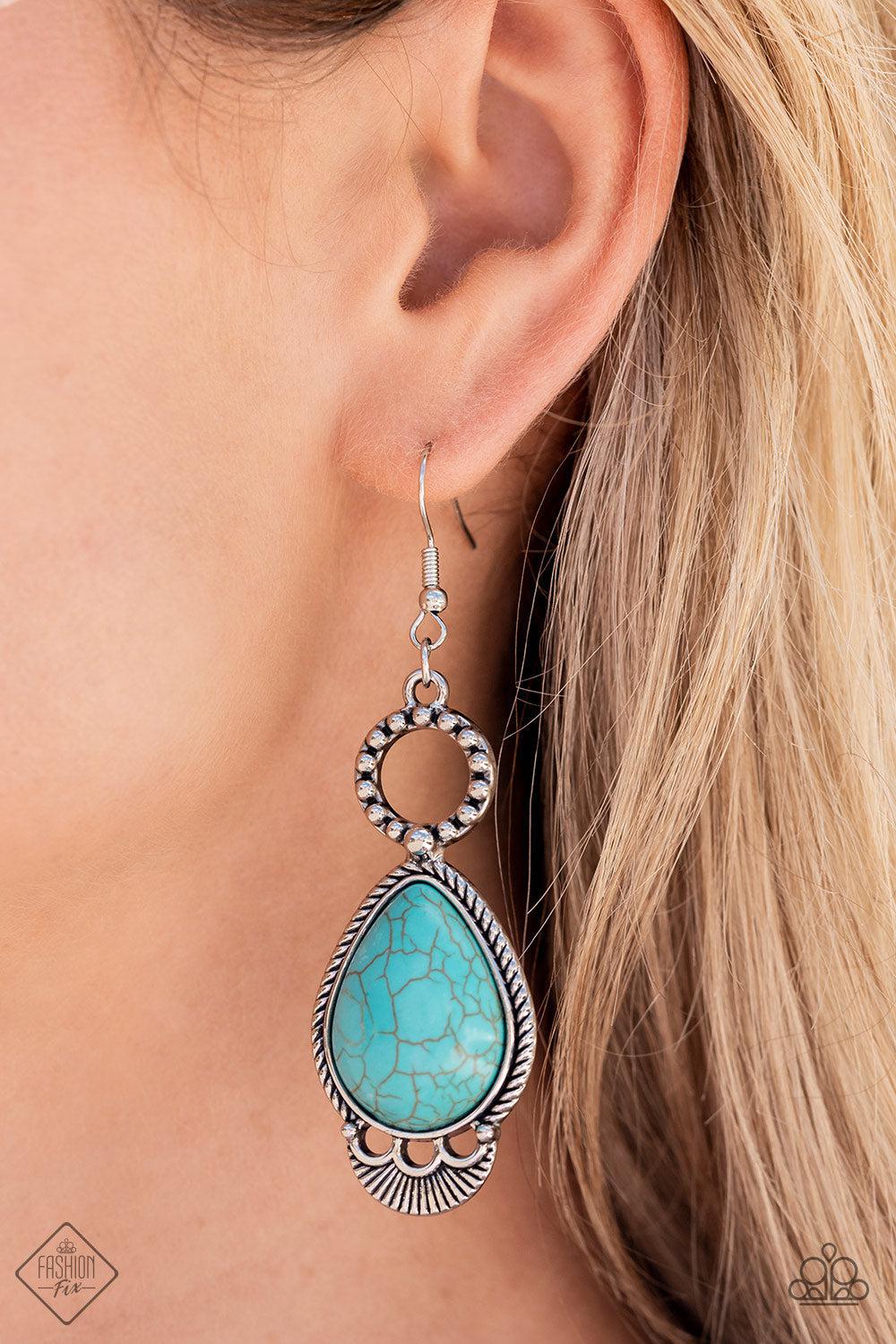 River Cruzin Turquoise Blue Stone Earrings - Paparazzi Accessories-on model - CarasShop.com - $5 Jewelry by Cara Jewels
