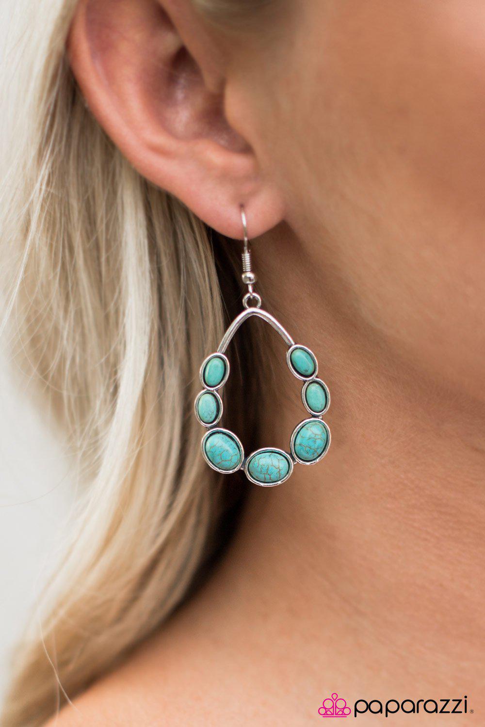 River Rock Radiance Turquoise Blue Stone Teardrop Earrings - Paparazzi Accessories-CarasShop.com - $5 Jewelry by Cara Jewels