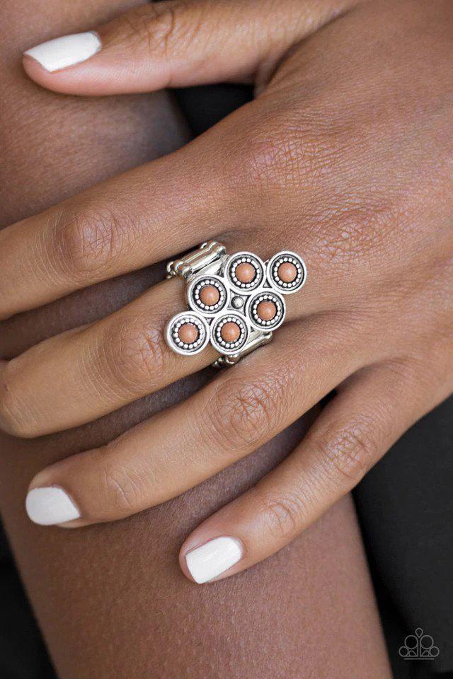 River Rock Rhythm Brown Ring - Paparazzi Accessories- on model - CarasShop.com - $5 Jewelry by Cara Jewels