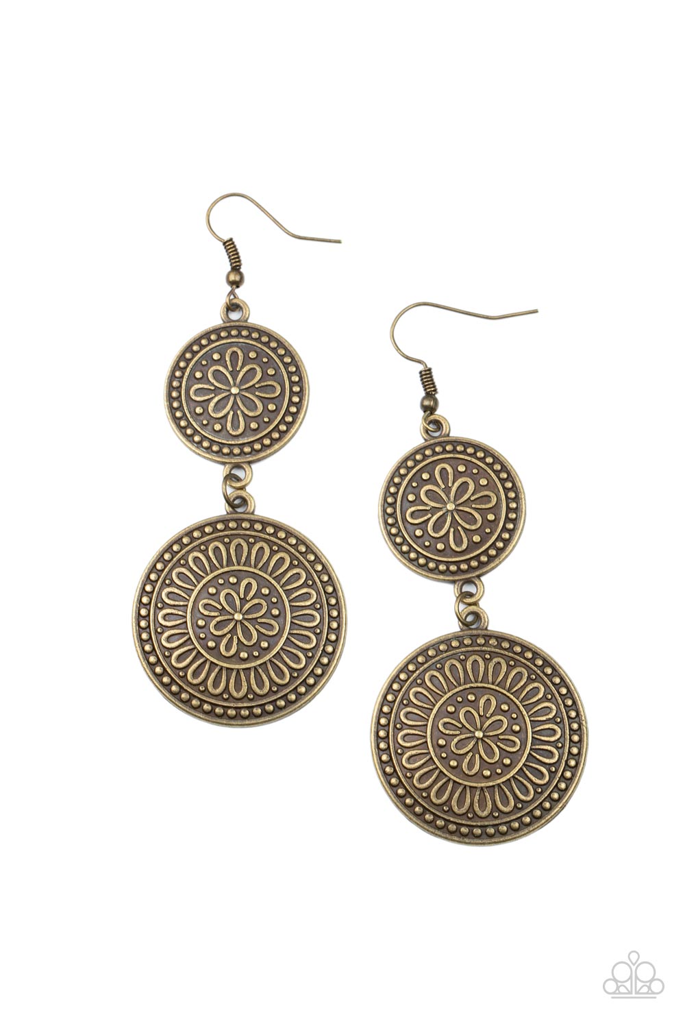 Road Trip Paradise Brass Earrings - Paparazzi Accessories- lightbox - CarasShop.com - $5 Jewelry by Cara Jewels