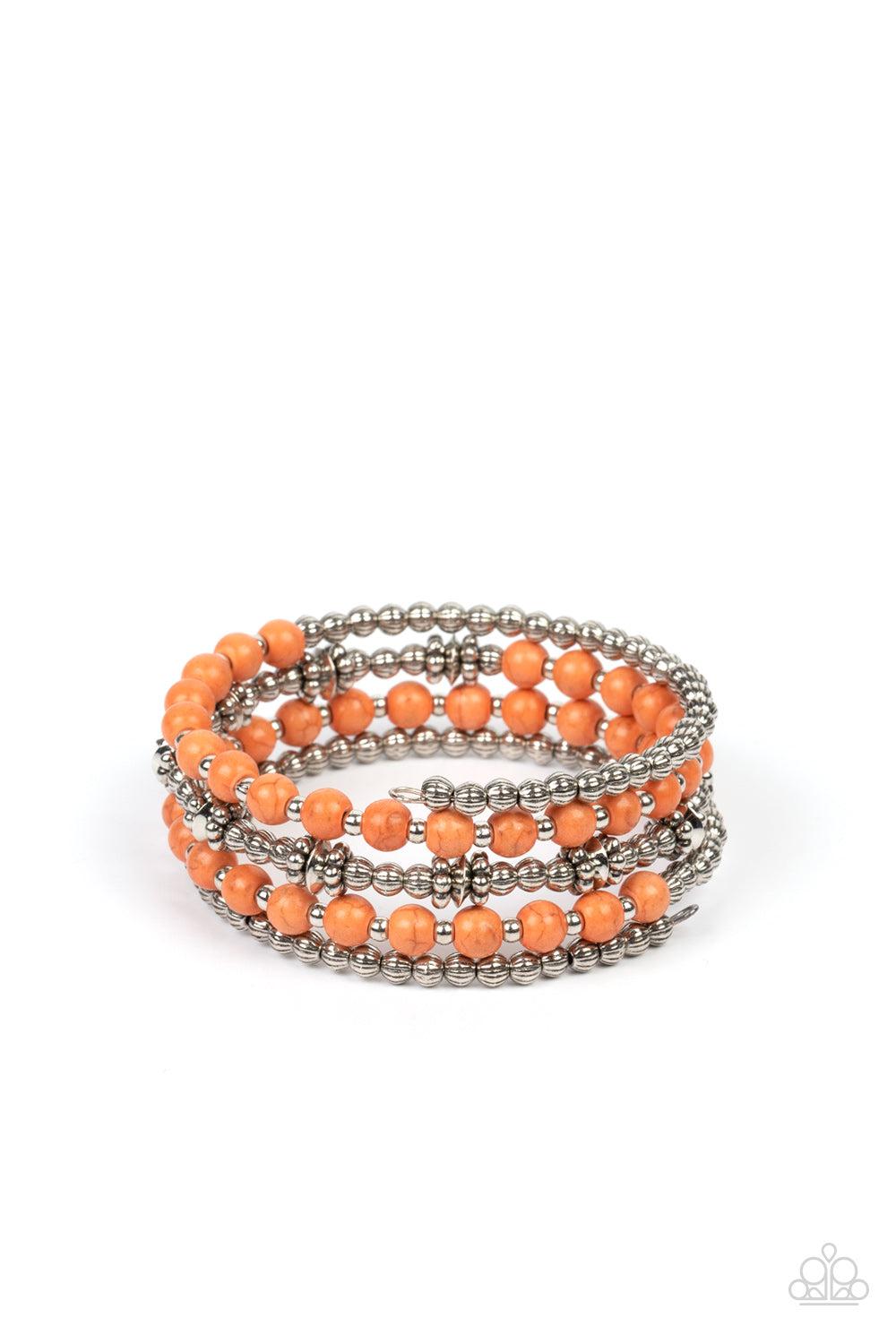 Road Trip Remix Orange Stone Coil Bracelet - Paparazzi Accessories- lightbox - CarasShop.com - $5 Jewelry by Cara Jewels