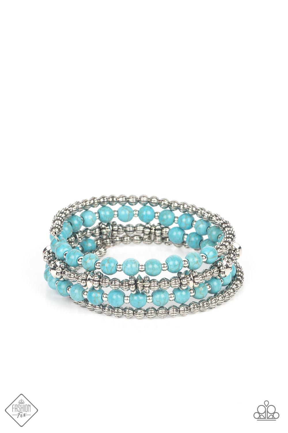 Road Trip Remix Turquoise Blue Coil Bracelet - Paparazzi Accessories- lightbox - CarasShop.com - $5 Jewelry by Cara Jewels