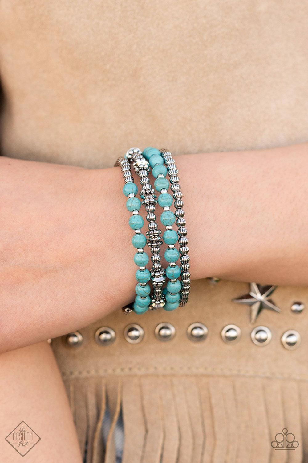 Road Trip Remix Turquoise Blue Coil Bracelet - Paparazzi Accessories- lightbox - CarasShop.com - $5 Jewelry by Cara Jewels