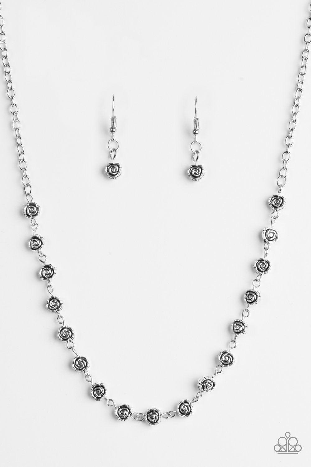 Roadside Roses Silver Necklace - Paparazzi Accessories-CarasShop.com - $5 Jewelry by Cara Jewels