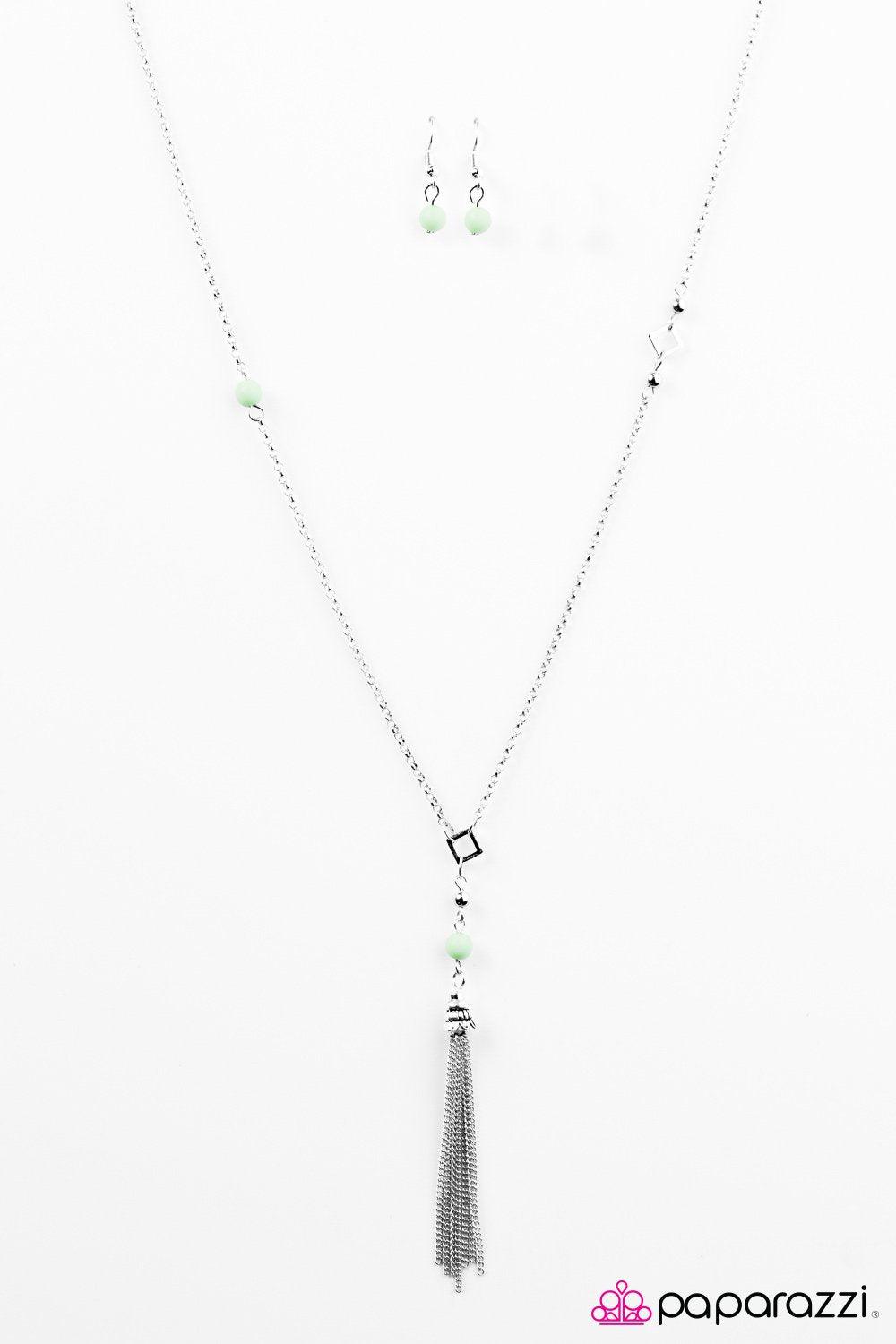Roam On Green and Silver Tassel Necklace - Paparazzi Accessories-CarasShop.com - $5 Jewelry by Cara Jewels