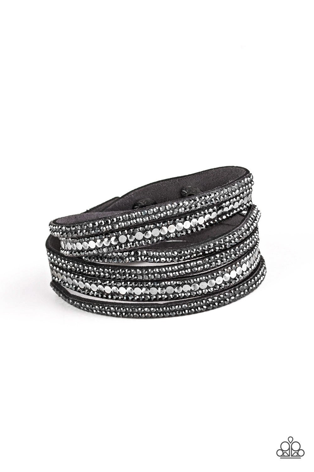 Rock Star Attitude Silver Double-wrap Snap Bracelet - Paparazzi Accessories-CarasShop.com - $5 Jewelry by Cara Jewels