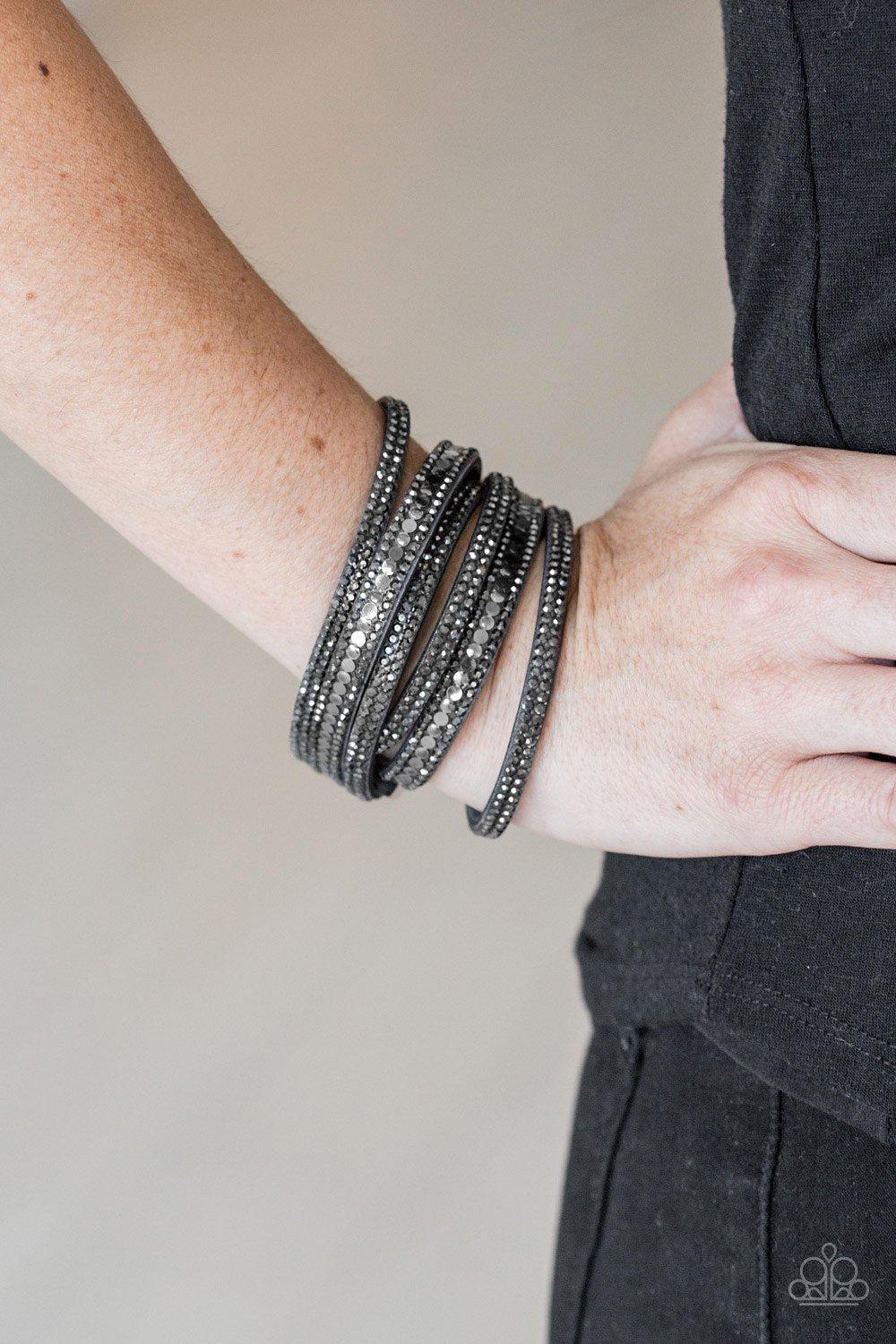 Rock Star Attitude Silver Double-wrap Snap Bracelet - Paparazzi Accessories-CarasShop.com - $5 Jewelry by Cara Jewels