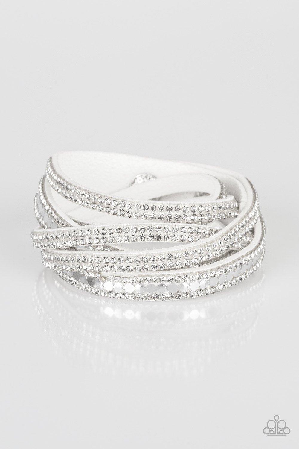 Rock Star Attitude White Urban Double-wrap Snap Bracelet - Paparazzi Accessories-CarasShop.com - $5 Jewelry by Cara Jewels