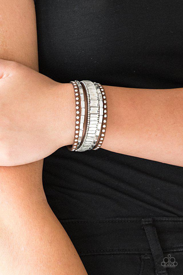 Rock Star Rocker Brown Wrap Snap Bracelet - Paparazzi Accessories- on model - CarasShop.com - $5 Jewelry by Cara Jewels