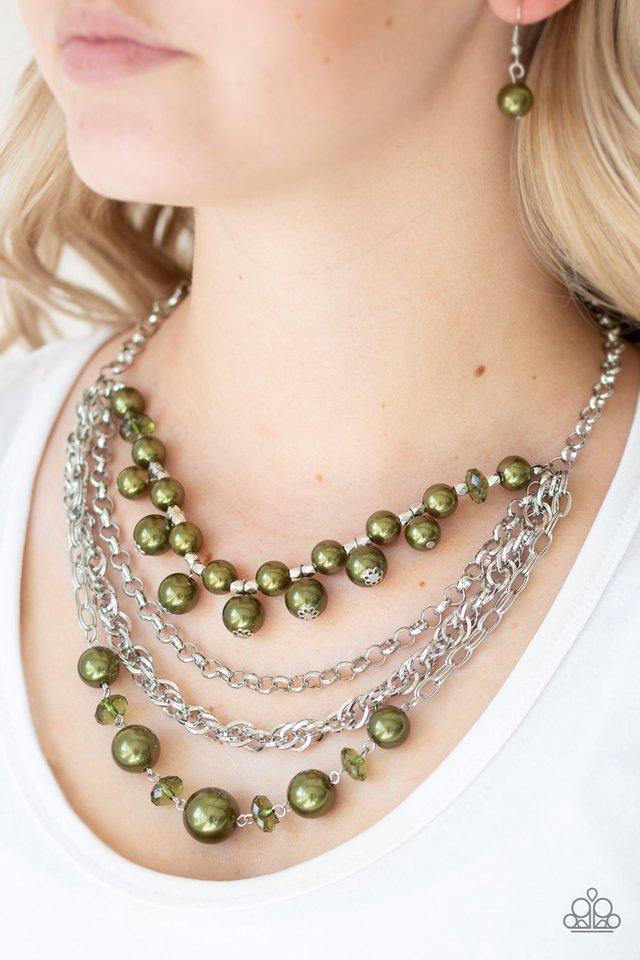 Rockin&#39; Rockette Green Pearl Necklace - Paparazzi Accessories - model -CarasShop.com - $5 Jewelry by Cara Jewels
