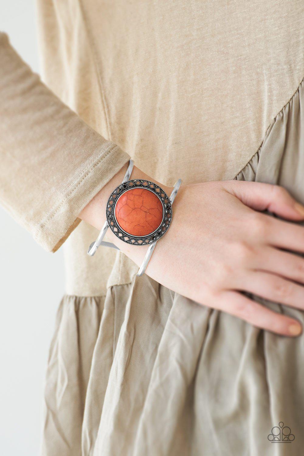 RODEO Rage Orange Stone Cuff Bracelet - Paparazzi Accessories - model -CarasShop.com - $5 Jewelry by Cara Jewels