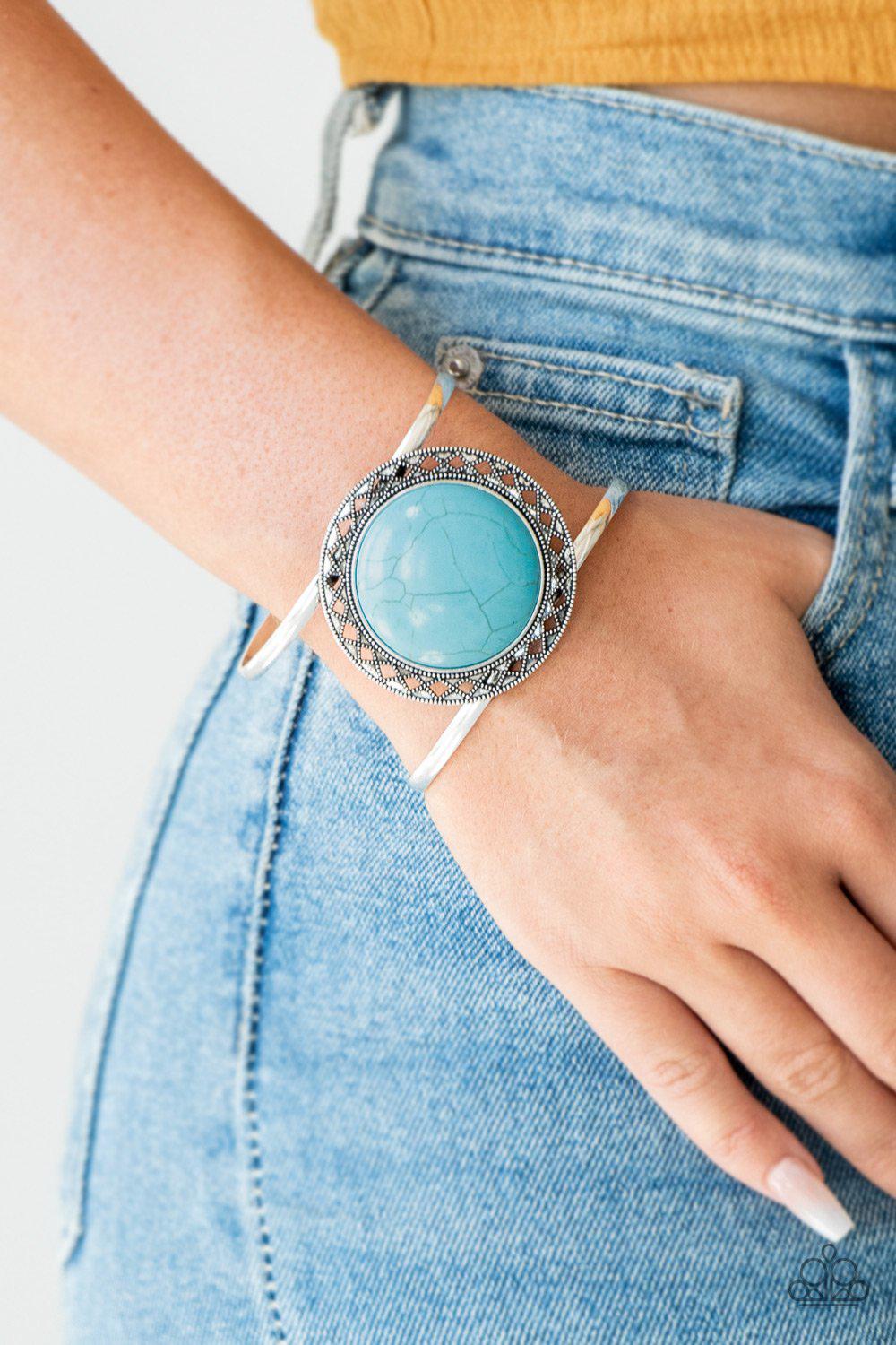 RODEO Rage Turquoise Blue Stone Cuff Bracelet - Paparazzi Accessories- model - CarasShop.com - $5 Jewelry by Cara Jewels