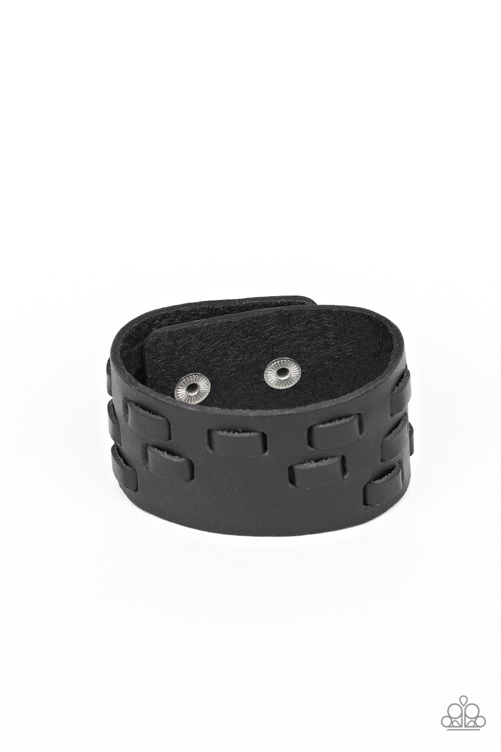Rodeo Rampage Men&#39;s Black Leather Wrap Snap Bracelet - Paparazzi Accessories-CarasShop.com - $5 Jewelry by Cara Jewels