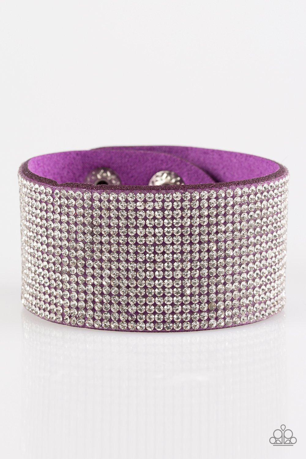 Roll With The Punches Purple and White Rhinestone Urban Wrap Snap Bracelet - Paparazzi Accessories-CarasShop.com - $5 Jewelry by Cara Jewels