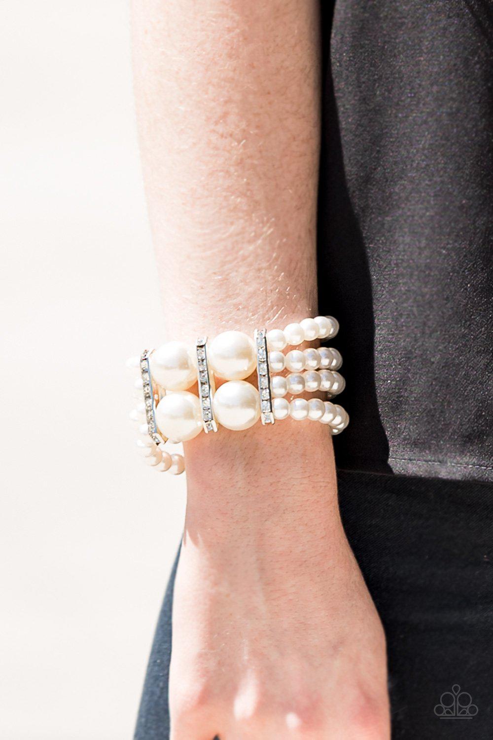 Romance Remix White Pearl Bracelet - Paparazzi Accessories-CarasShop.com - $5 Jewelry by Cara Jewels
