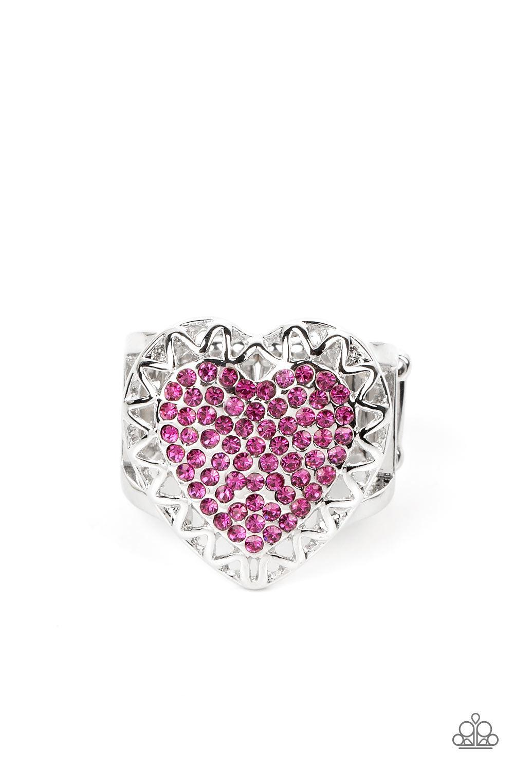 Romantic Escape Pink Rhinestone Heart Ring - Paparazzi Accessories- lightbox - CarasShop.com - $5 Jewelry by Cara Jewels