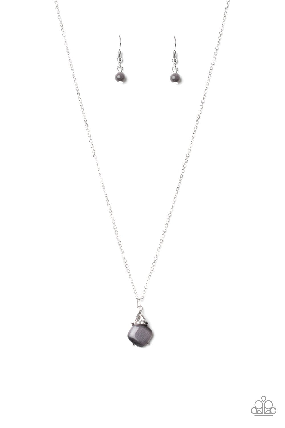 Romantic Razzle Silver Moonstone Necklace - Paparazzi Accessories-CarasShop.com - $5 Jewelry by Cara Jewels