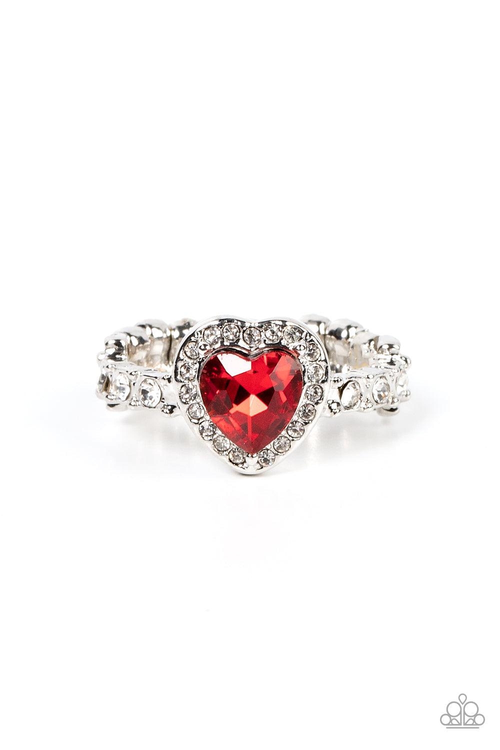 Romantic Reputation Red Rhinestone Heart Ring - Paparazzi Accessories- lightbox - CarasShop.com - $5 Jewelry by Cara Jewels