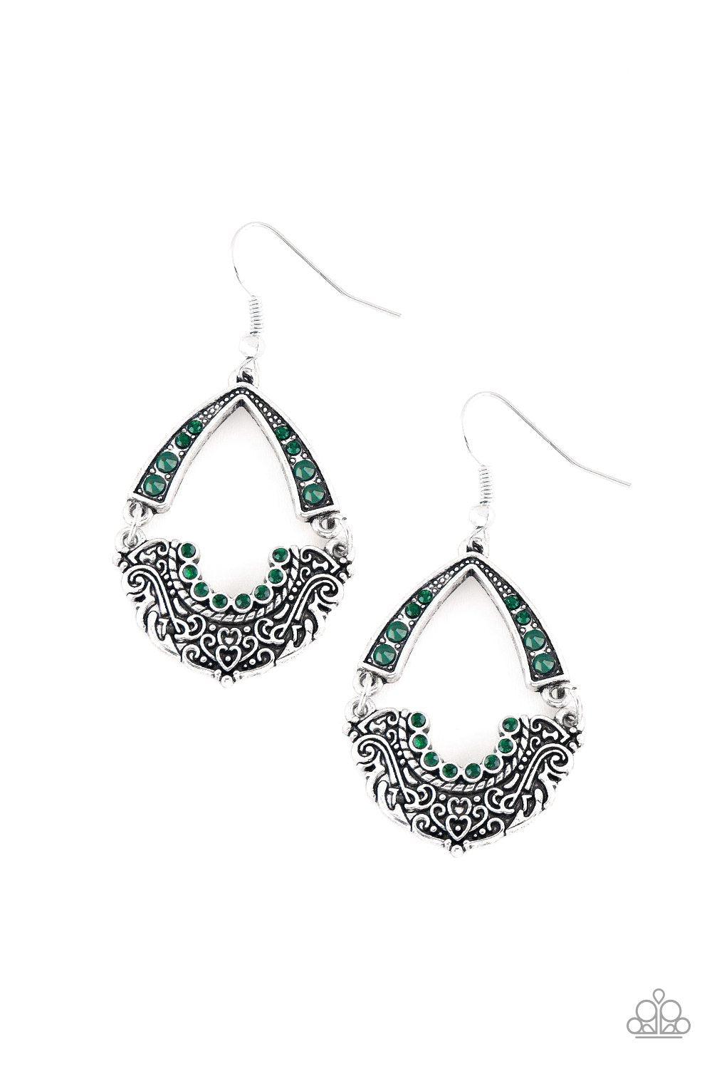 Royal Engagement Green Gem Earrings - Paparazzi Accessories-CarasShop.com - $5 Jewelry by Cara Jewels