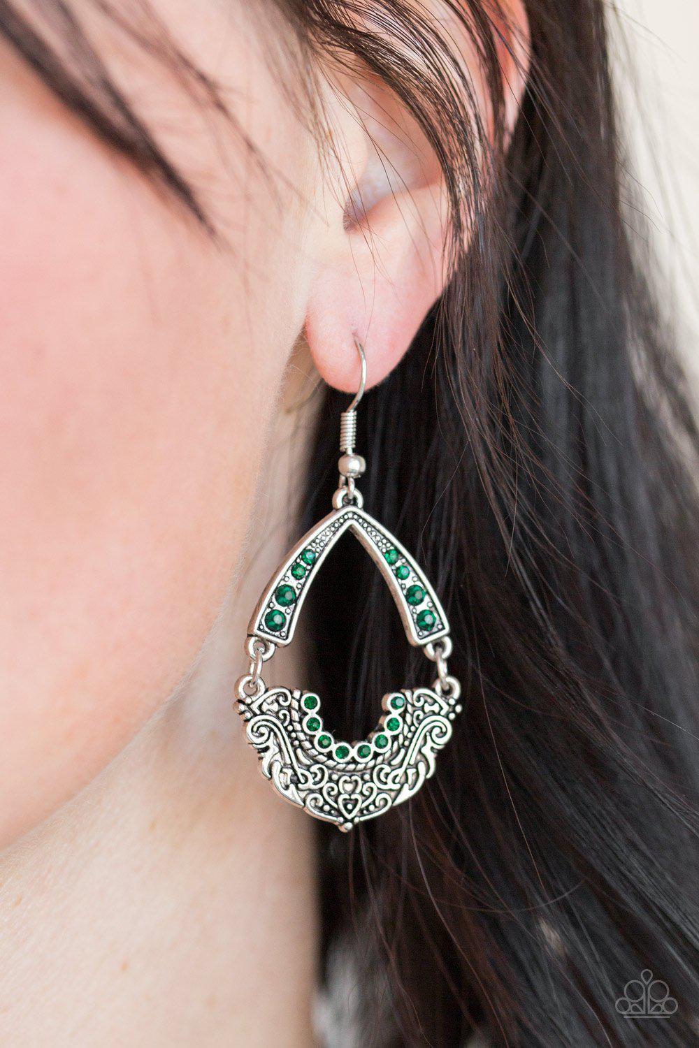 Royal Engagement Green Gem Earrings - Paparazzi Accessories-CarasShop.com - $5 Jewelry by Cara Jewels