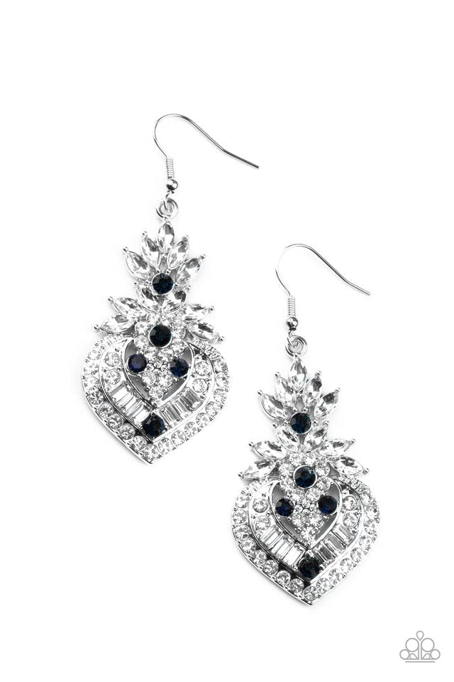 Royal Hustle Blue &amp; White Rhinestone Earrings - Paparazzi Accessories- lightbox - CarasShop.com - $5 Jewelry by Cara Jewels