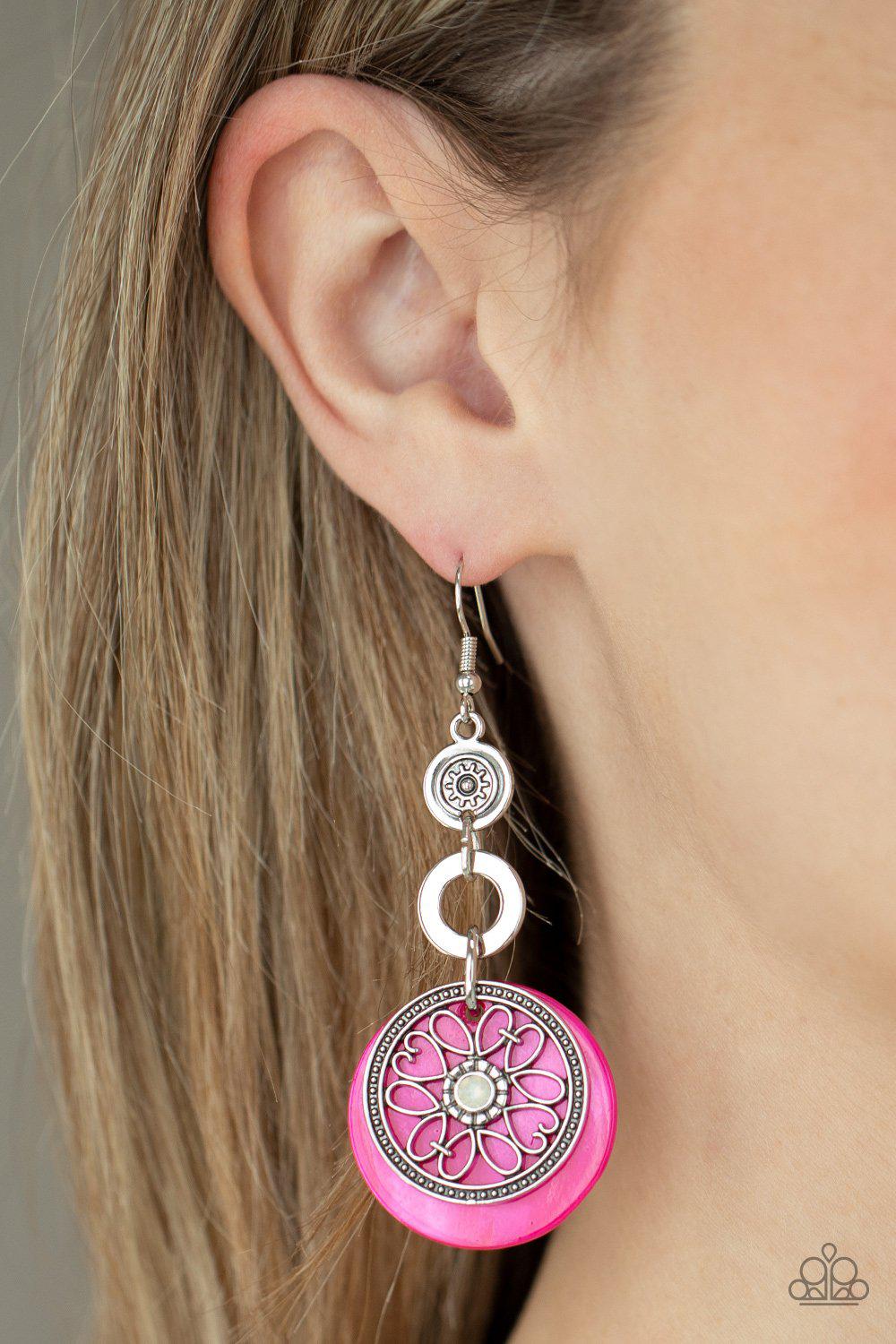 Royal Marina Pink and Silver Earrings - Paparazzi Accessories- model - CarasShop.com - $5 Jewelry by Cara Jewels